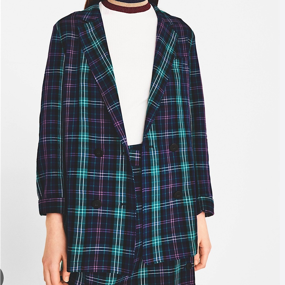 Bershka Plaid Double Breasted Blazer